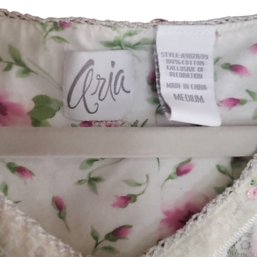 Aria 100% Cotton Long Floral Print & Lace Trim Nightgown in Medium - Picture 5 of 11